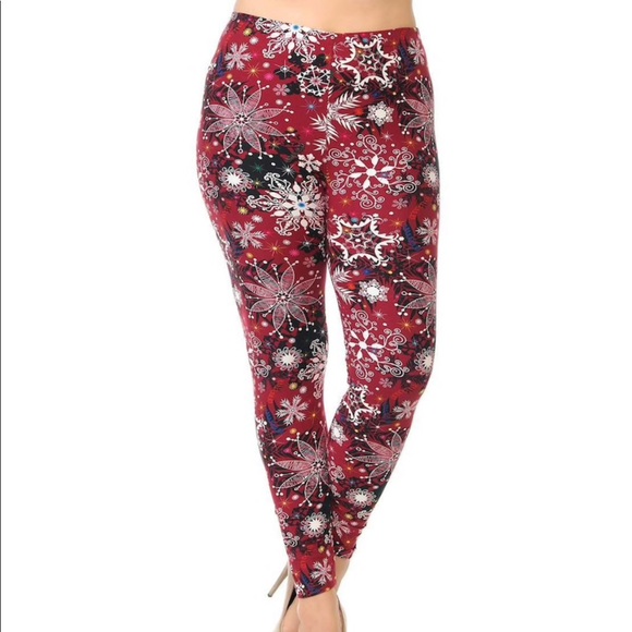 1 LEFT‼️ Snowflake Christmas 🎄Burgundy Leggings - Picture 3 of 5